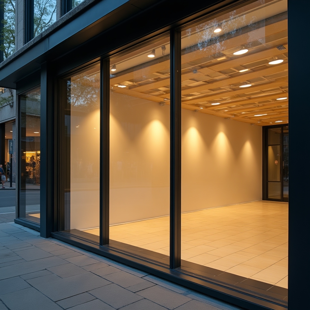 Escaparate de un local comercial de retail vacío en una calle urbana